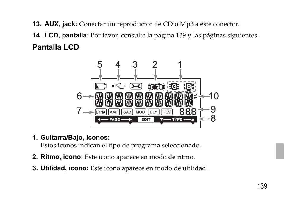 Pantalla lcd | KORG EFGS 1 User Manual | Page 139 / 176