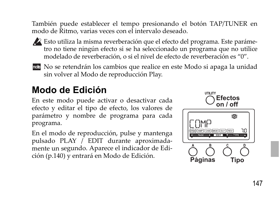 Modo de edición, Vea p.147) | KORG EFGS 1 User Manual | Page 147 / 176