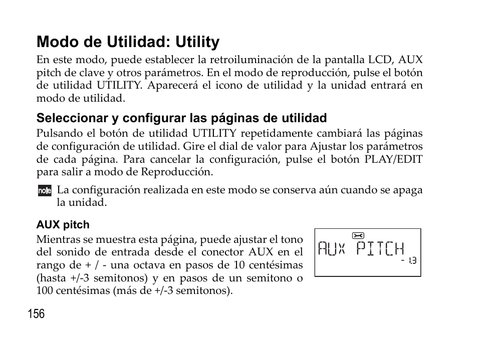 Modo de utilidad: utility, Seleccionar y configurar, Vea p.156) | KORG EFGS 1 User Manual | Page 156 / 176