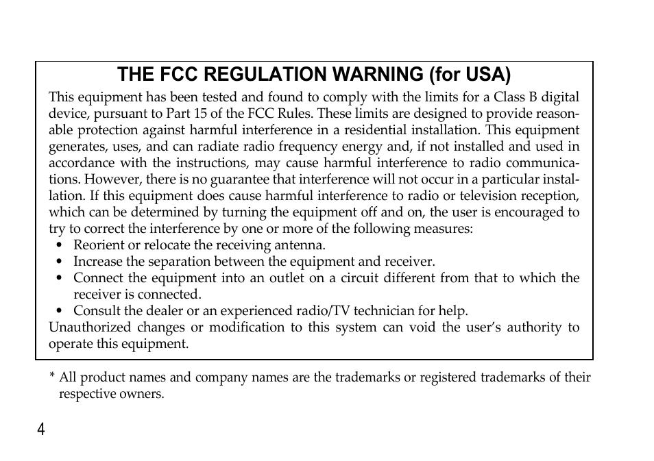 The fcc regulation warning (for usa) | KORG EFGS 1 User Manual | Page 4 / 176