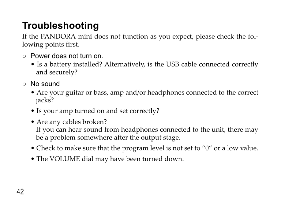 Troubleshooting | KORG EFGS 1 User Manual | Page 42 / 176