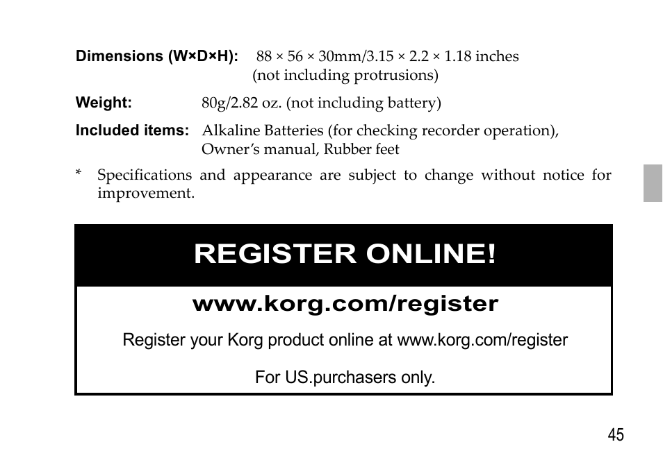 Register online | KORG EFGS 1 User Manual | Page 45 / 176