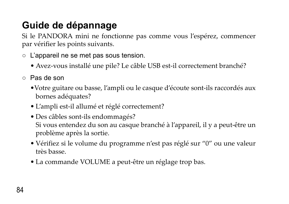 Guide de dépannage | KORG EFGS 1 User Manual | Page 84 / 176