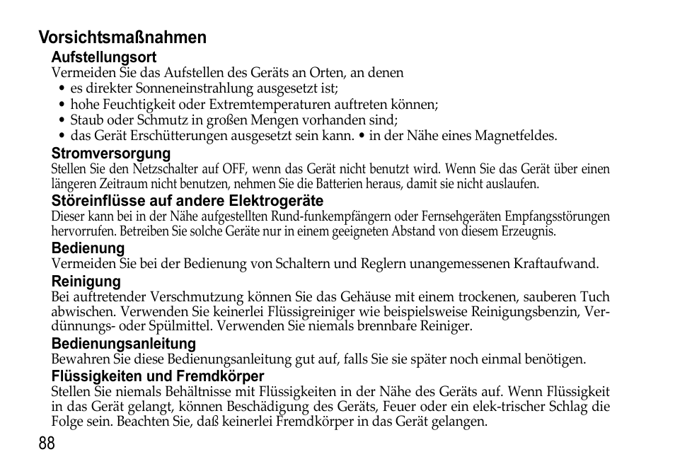 Vorsichtsmaßnahmen | KORG EFGS 1 User Manual | Page 88 / 176