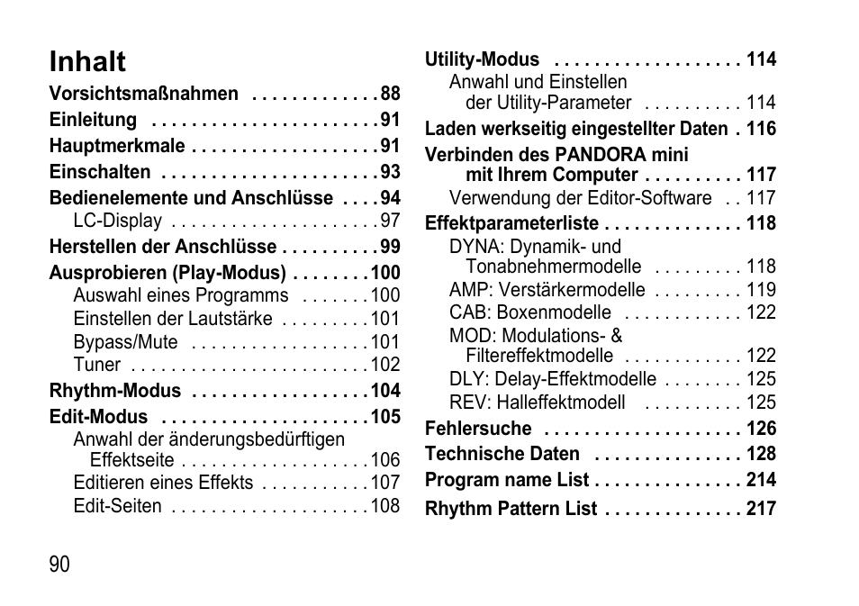 Inhalt | KORG EFGS 1 User Manual | Page 90 / 176