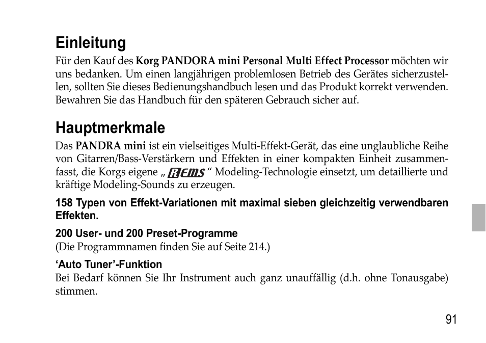 Deutsch, Einleitung, Hauptmerkmale | Einleitung hauptmerkmale | KORG EFGS 1 User Manual | Page 91 / 176