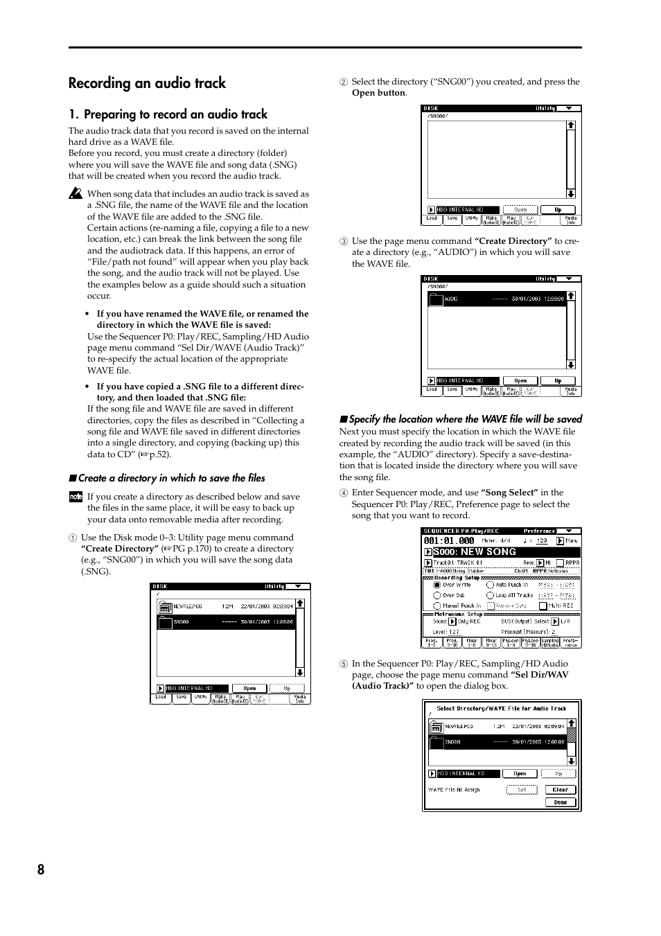 Recording an audio track, Preparing to record an audio track | KORG TRITON STUDIO V2 User Manual | Page 13 / 77