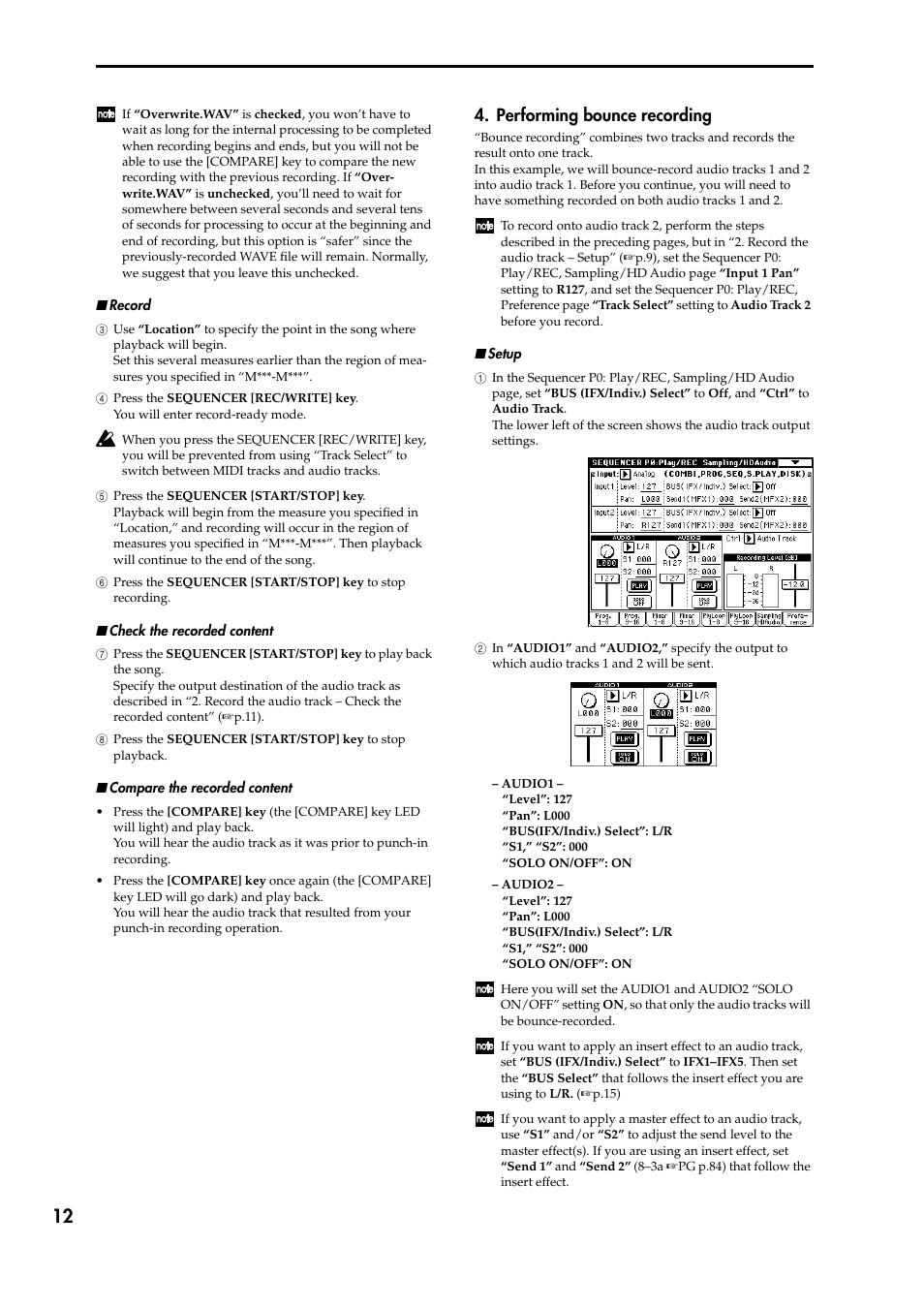 Performing bounce recording, P.12), P.12 “compare the recorded | Content”) | KORG TRITON STUDIO V2 User Manual | Page 17 / 77