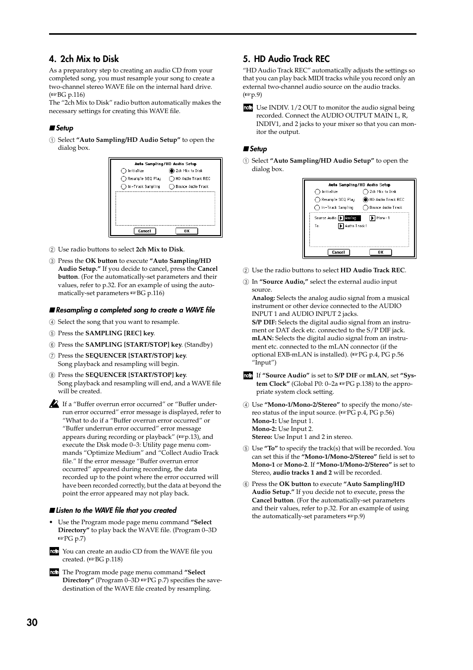 2ch mix to disk, Hd audio track rec, 2ch mix to disk 5. hd audio track rec | KORG TRITON STUDIO V2 User Manual | Page 35 / 77