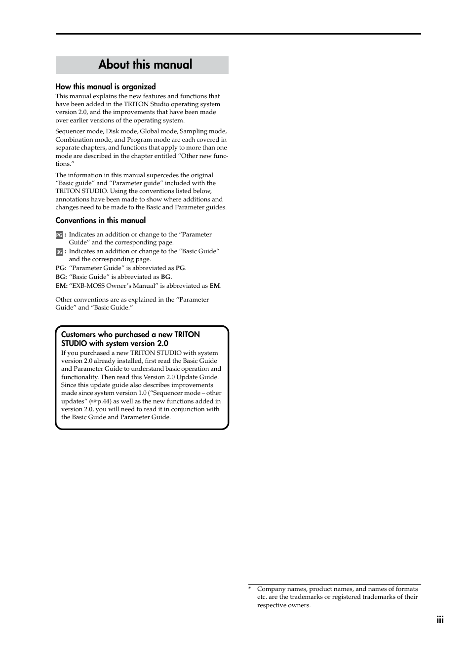 About this manual | KORG TRITON STUDIO V2 User Manual | Page 4 / 77