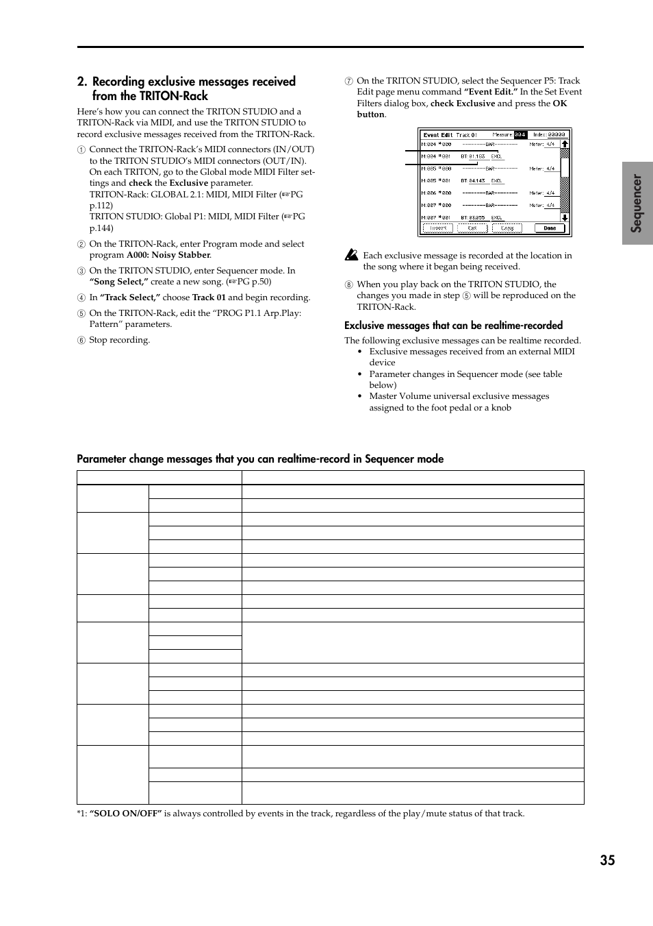 Recording exclusive messages received from the, Triton-rack, 35 sequencer | KORG TRITON STUDIO V2 User Manual | Page 40 / 77