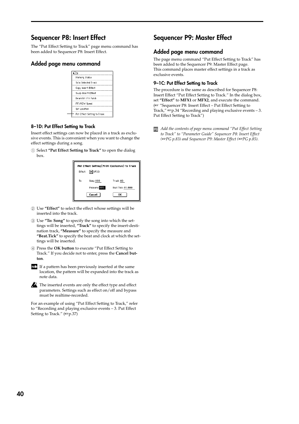 Sequencer p8: insert effect, Sequencer p9: master effect | KORG TRITON STUDIO V2 User Manual | Page 45 / 77