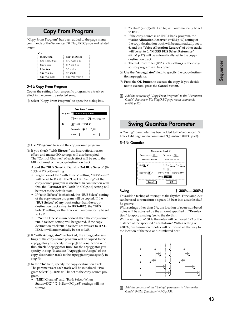 Copy from program, Swing quantize parameter, Menu command | P.43), 43 sequencer | KORG TRITON STUDIO V2 User Manual | Page 48 / 77