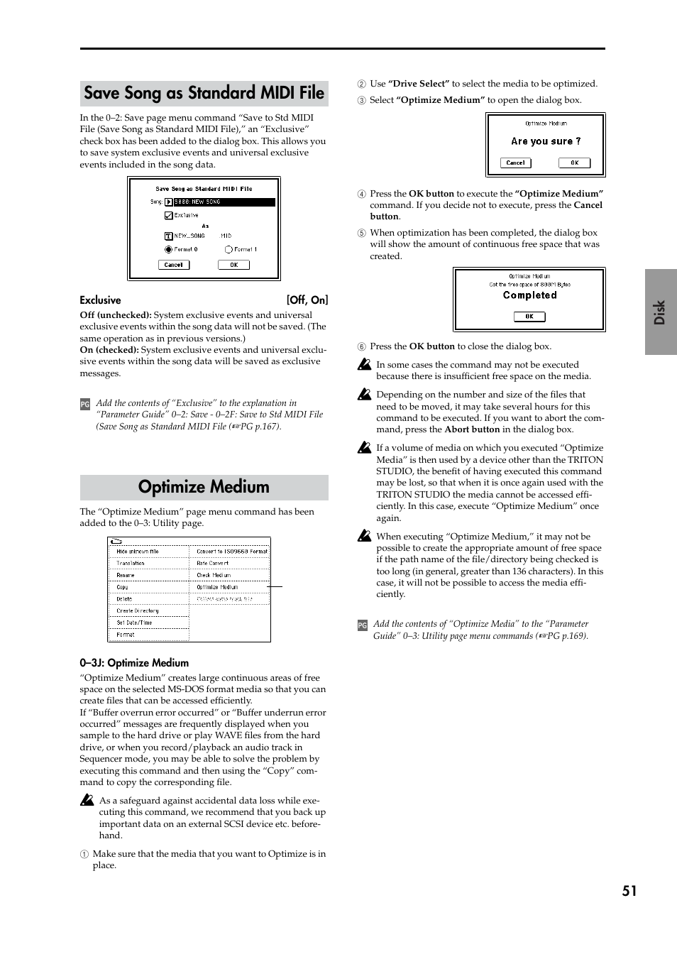 Save song as standard midi file, Optimize medium, P.51) | Save song as standard midi file optimize medium | KORG TRITON STUDIO V2 User Manual | Page 56 / 77