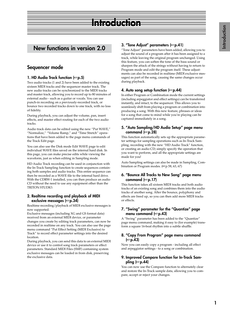 Introduction, New functions in version 2.0, Sequencer mode | KORG TRITON STUDIO V2 User Manual | Page 6 / 77