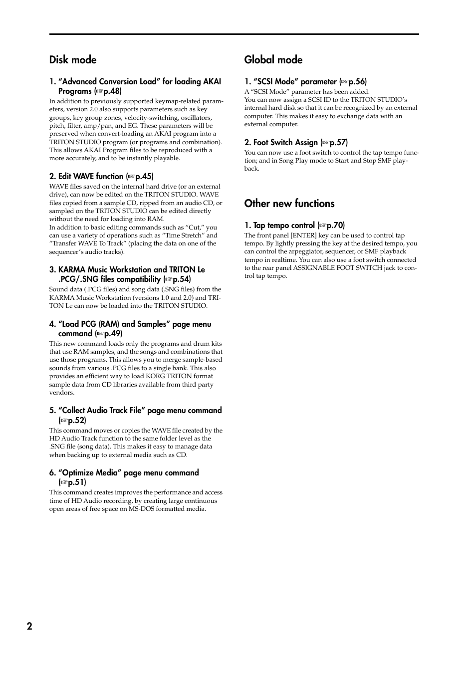 Disk mode, Global mode, Other new functions | Disk mode global mode other new functions | KORG TRITON STUDIO V2 User Manual | Page 7 / 77