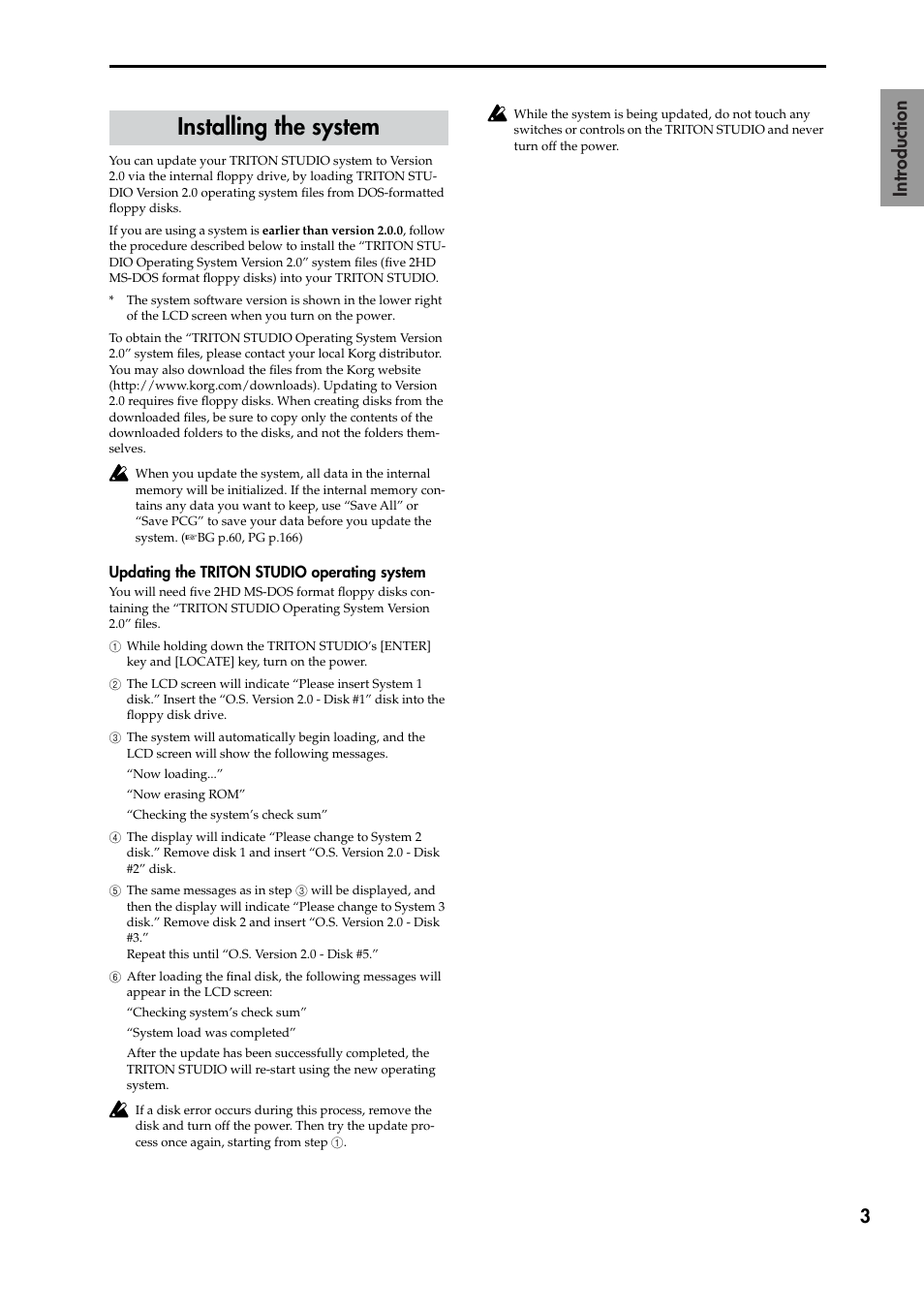 Installing the system, 3 introduction | KORG TRITON STUDIO V2 User Manual | Page 8 / 77