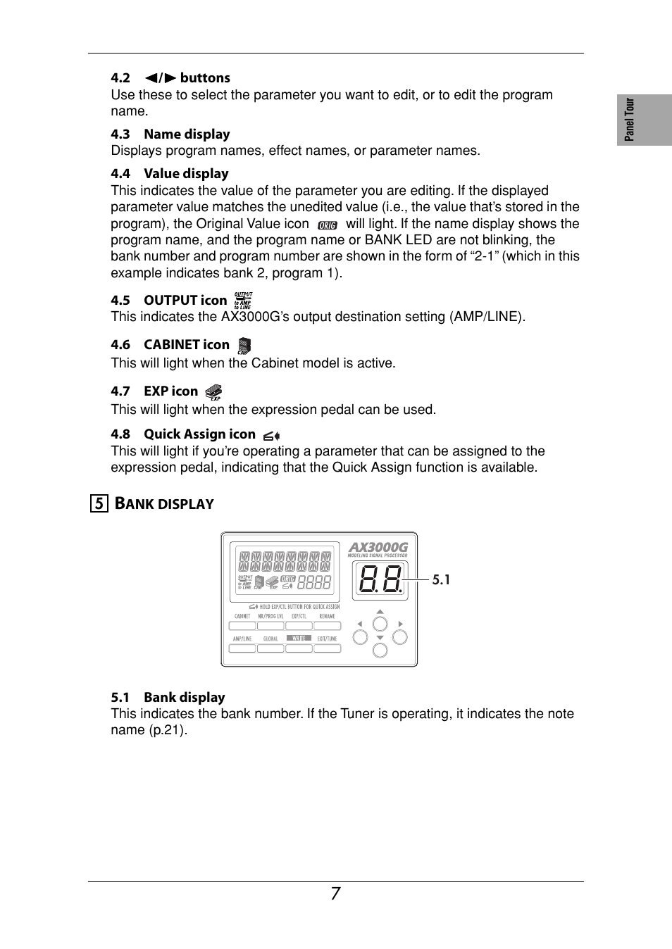 Bank display | KORG Ax3000g User Manual | Page 13 / 67