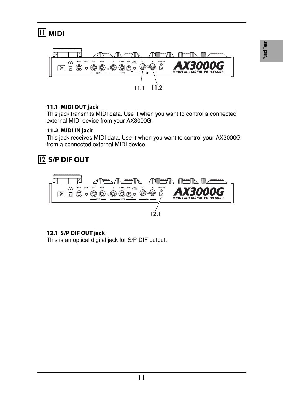 Midi, S/p dif out, Midi s/p dif out | KORG Ax3000g User Manual | Page 17 / 67