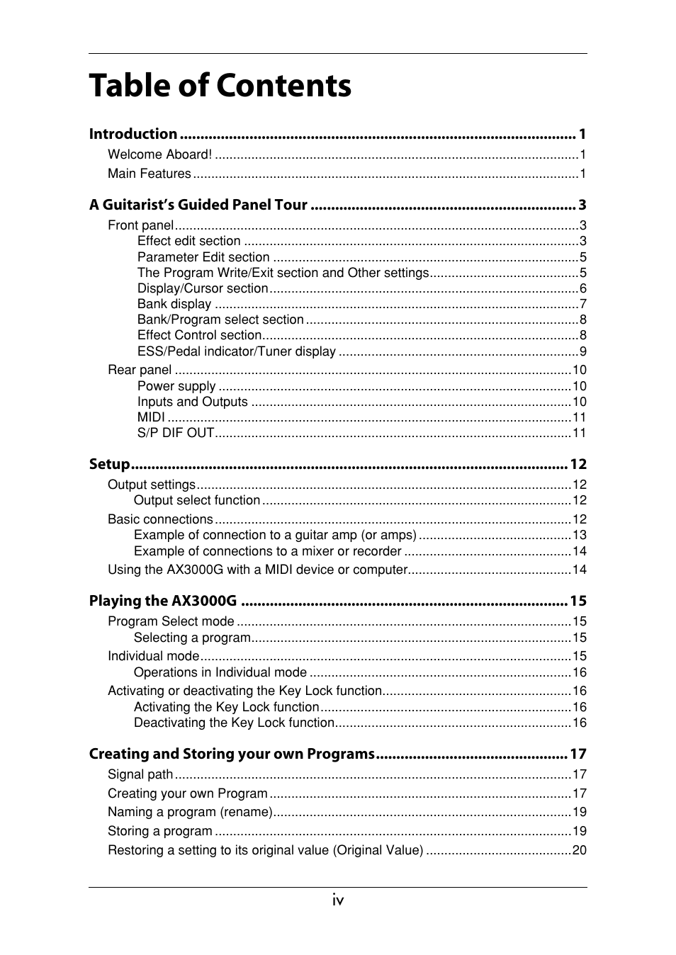 KORG Ax3000g User Manual | Page 4 / 67