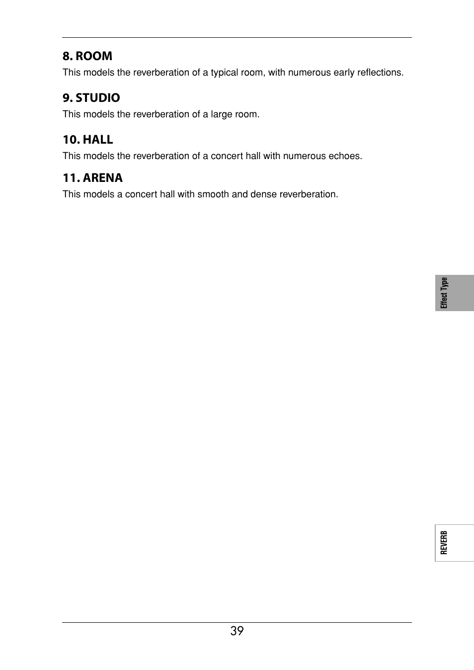 Room, Studio, Hall | Arena | KORG Ax3000g User Manual | Page 45 / 67