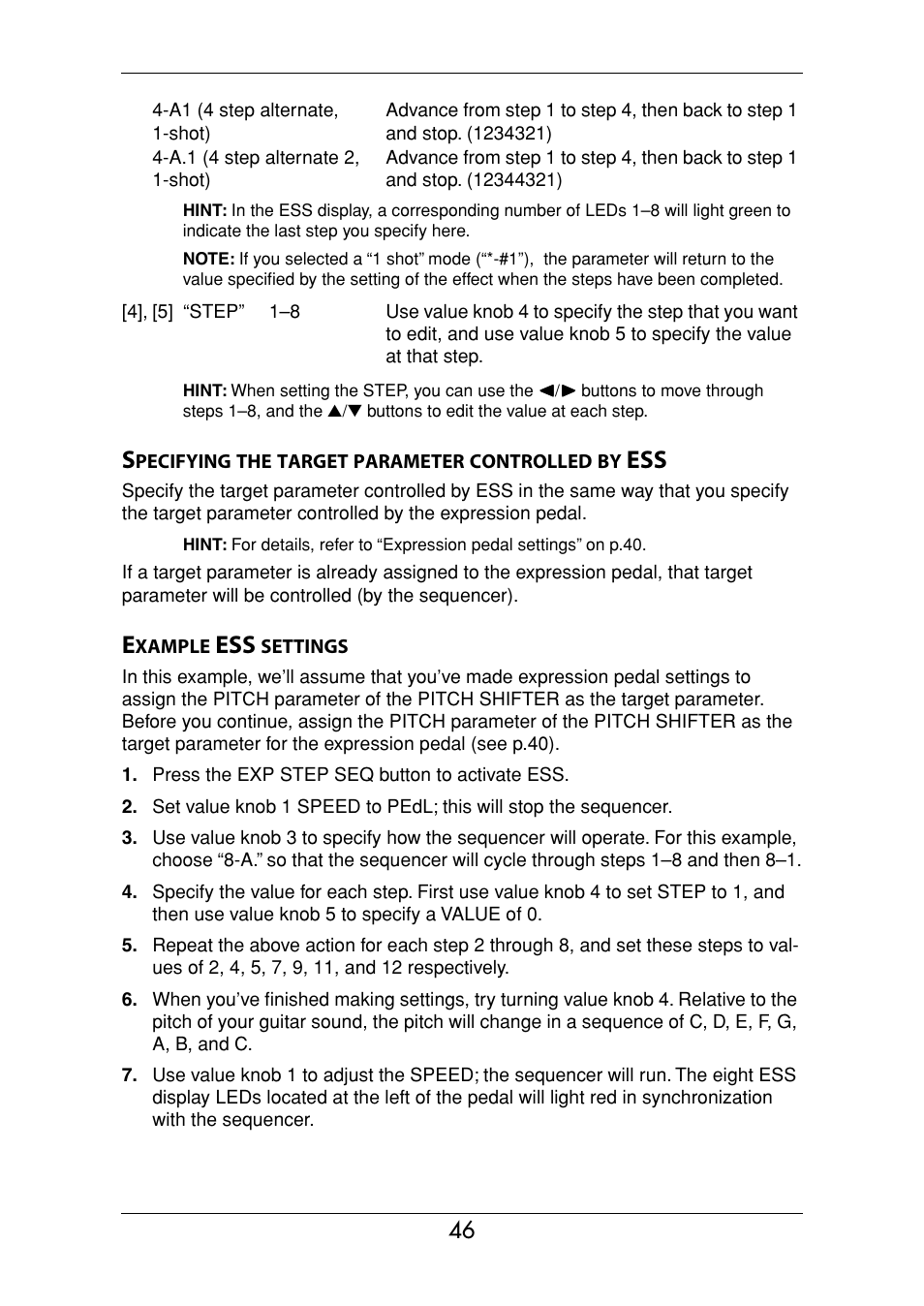Specifying the target parameter controlled by ess, Example ess settings | KORG Ax3000g User Manual | Page 52 / 67