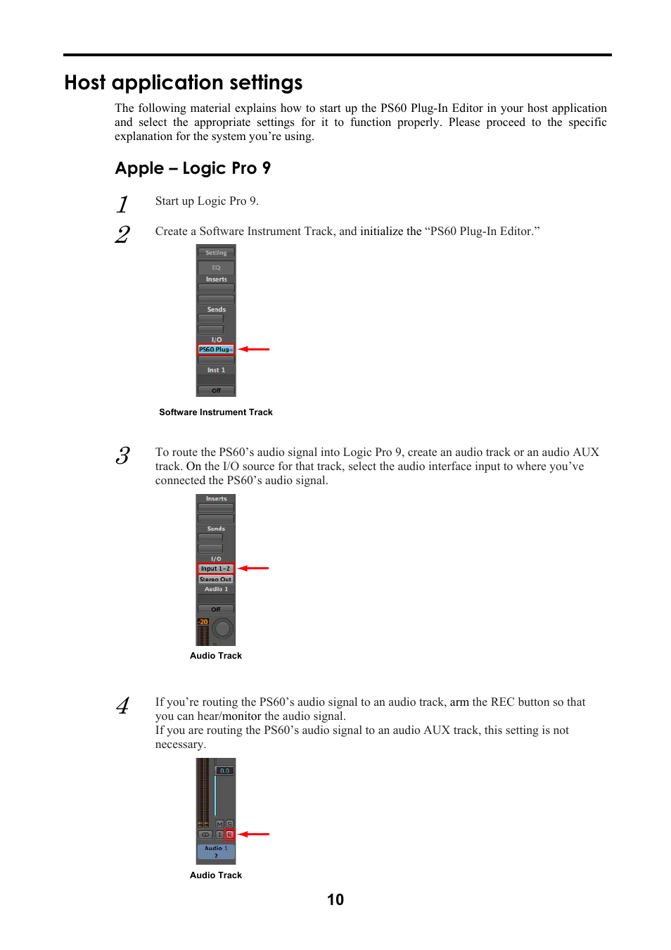 Host application settings, Apple – logic pro 9 | KORG Performance Synthesizer PS60 User Manual | Page 13 / 37
