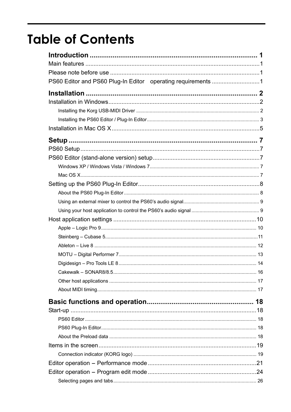 KORG Performance Synthesizer PS60 User Manual | Page 2 / 37