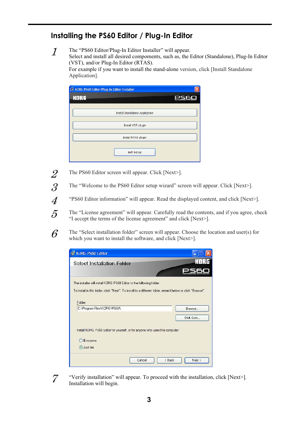Installing the ps60 editor / plug-in editor | KORG Performance Synthesizer PS60 User Manual | Page 6 / 37