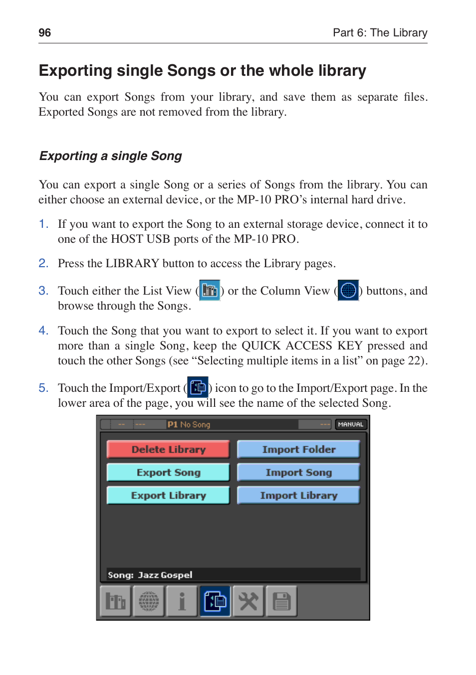 Exporting single songs or the whole library | KORG MP-10 PRO User Manual | Page 100 / 252