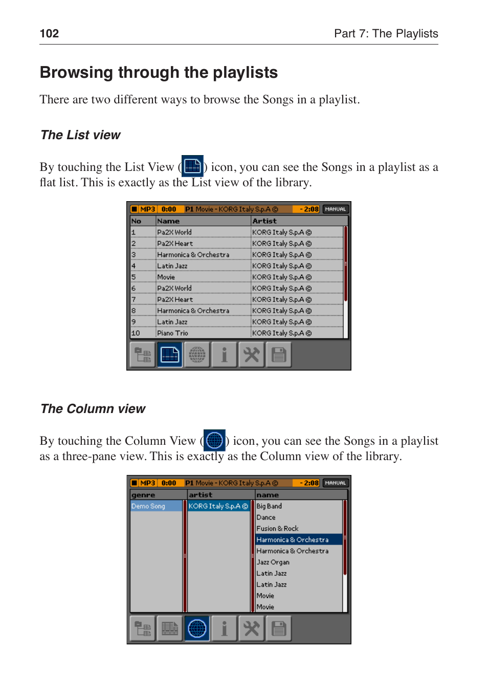Browsing through the playlists | KORG MP-10 PRO User Manual | Page 106 / 252