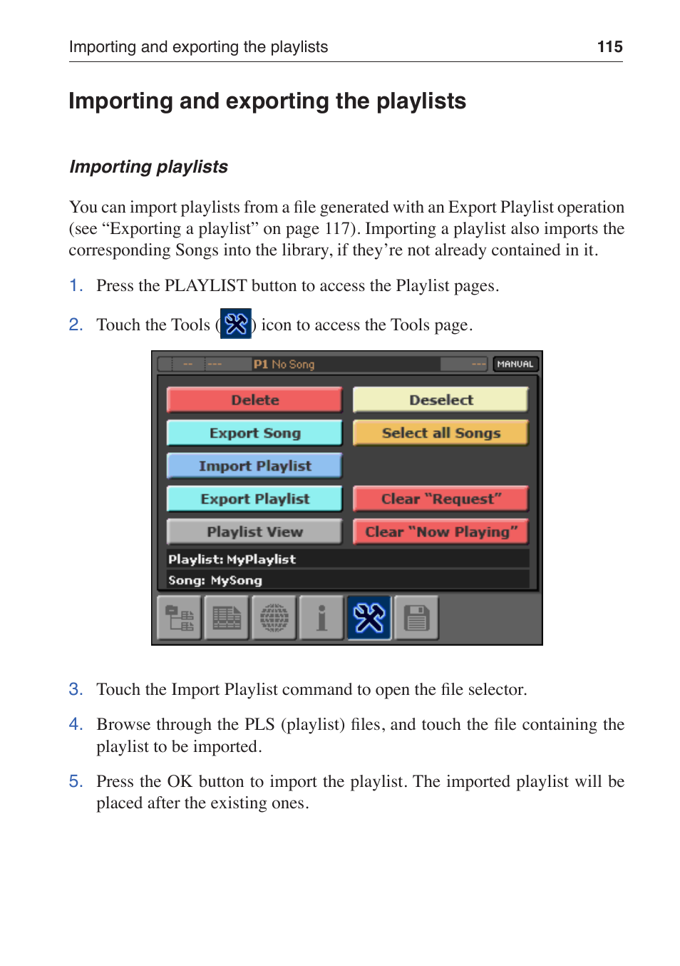 Importing and exporting the playlists | KORG MP-10 PRO User Manual | Page 119 / 252
