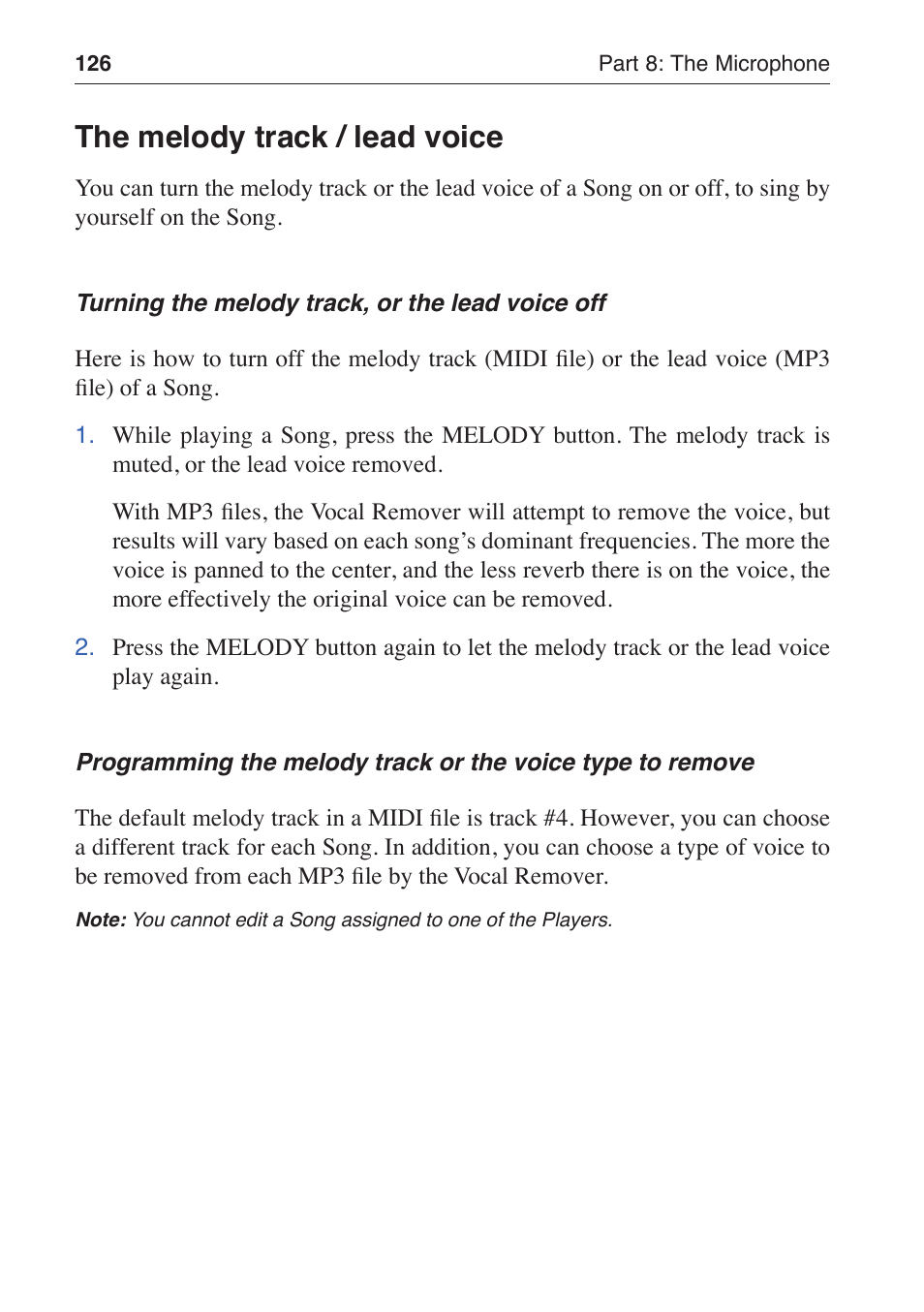 The melody track / lead voice | KORG MP-10 PRO User Manual | Page 130 / 252