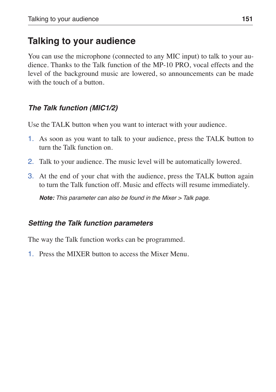 Talking to your audience | KORG MP-10 PRO User Manual | Page 155 / 252