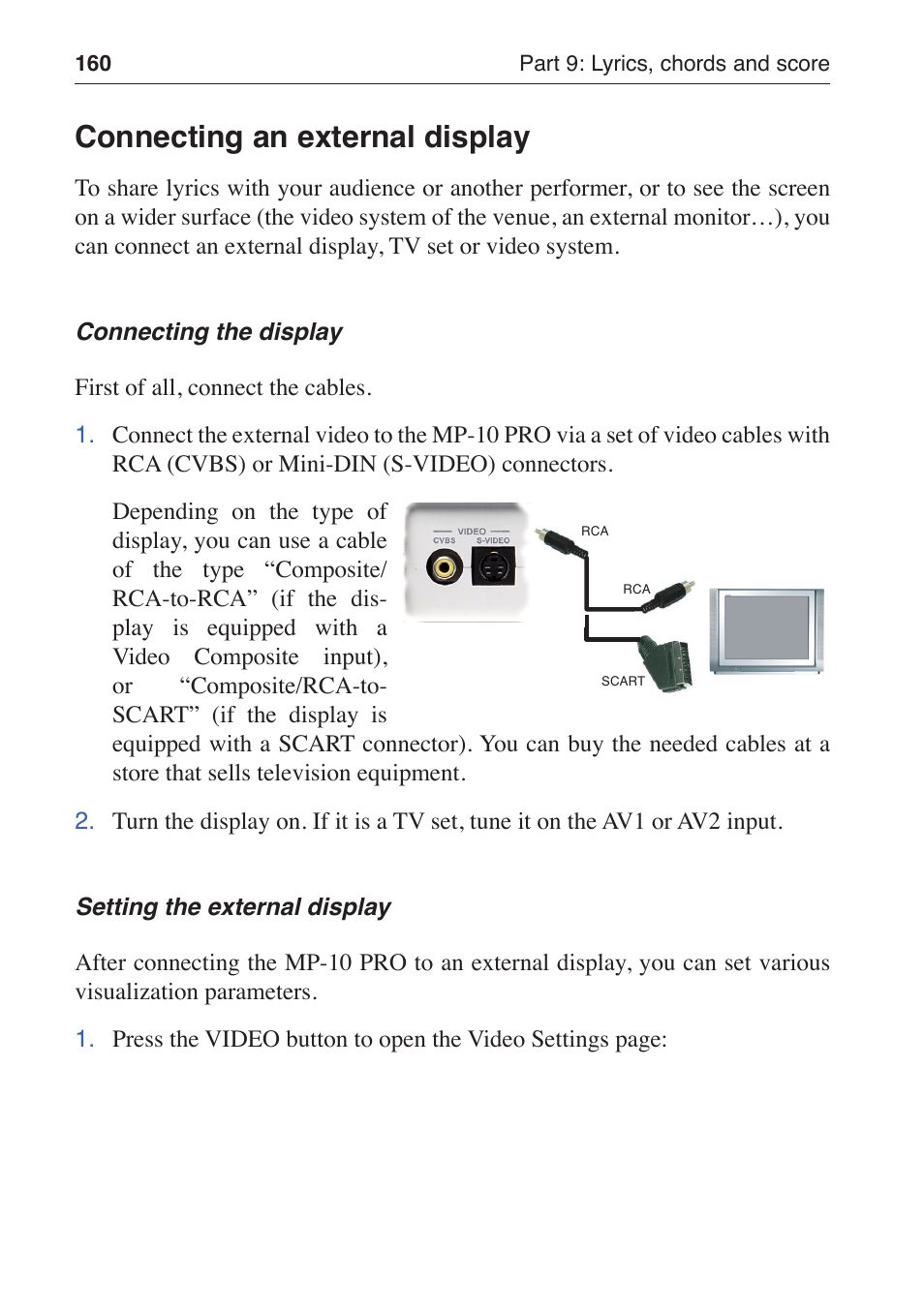 Connecting an external display | KORG MP-10 PRO User Manual | Page 164 / 252