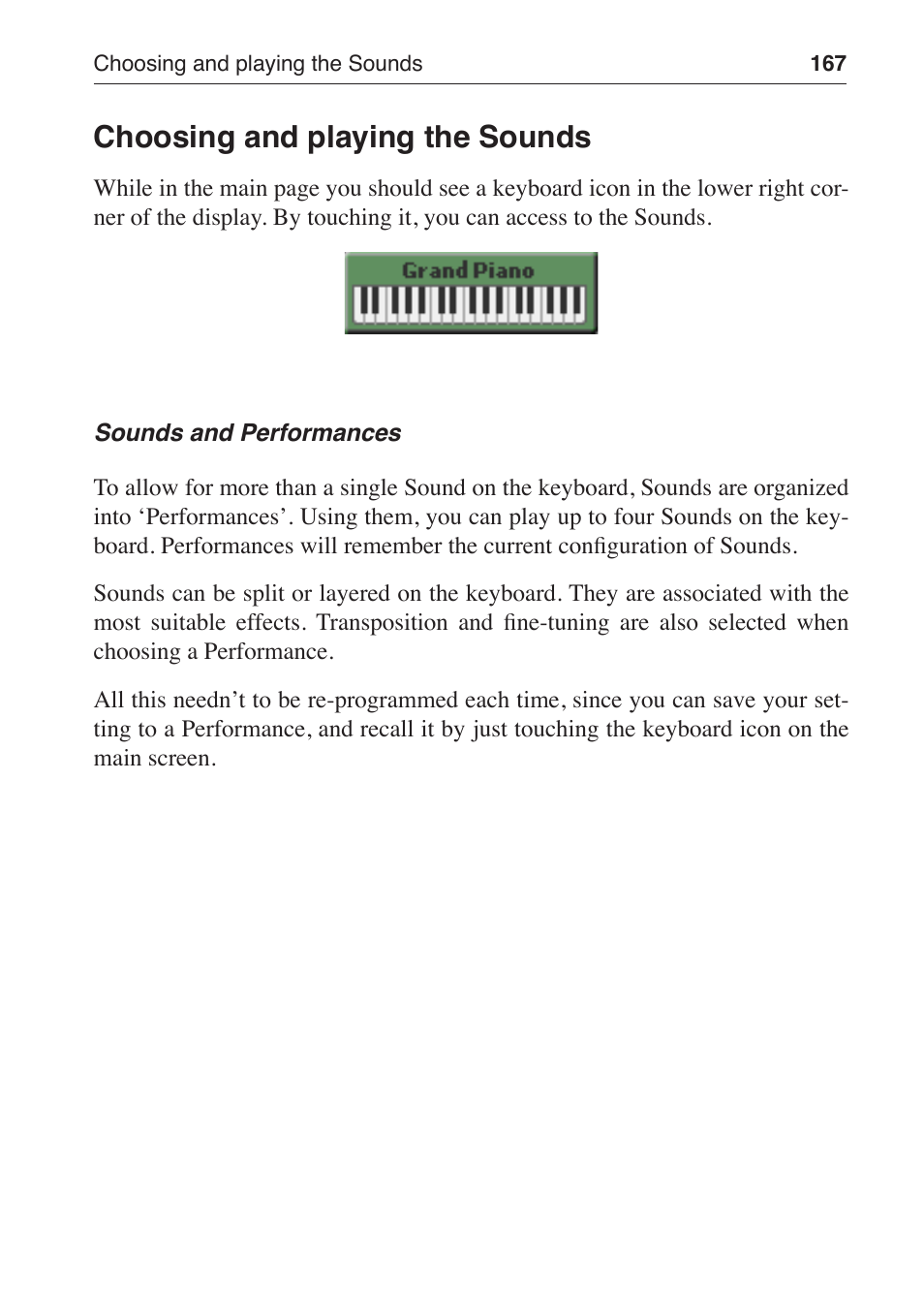 Choosing and playing the sounds | KORG MP-10 PRO User Manual | Page 171 / 252