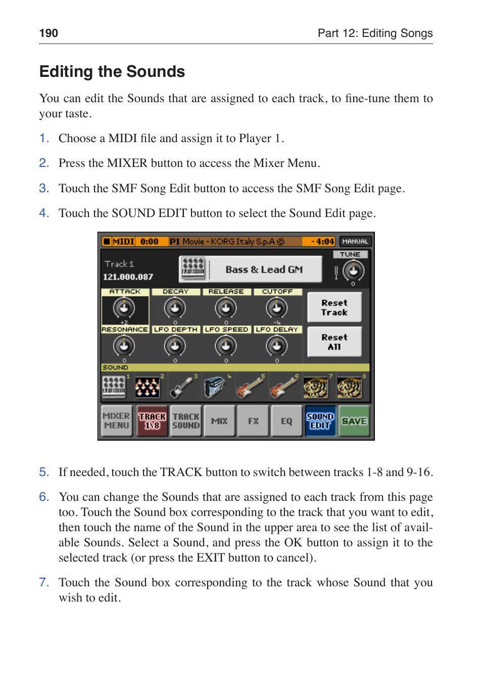 Editing the sounds | KORG MP-10 PRO User Manual | Page 194 / 252