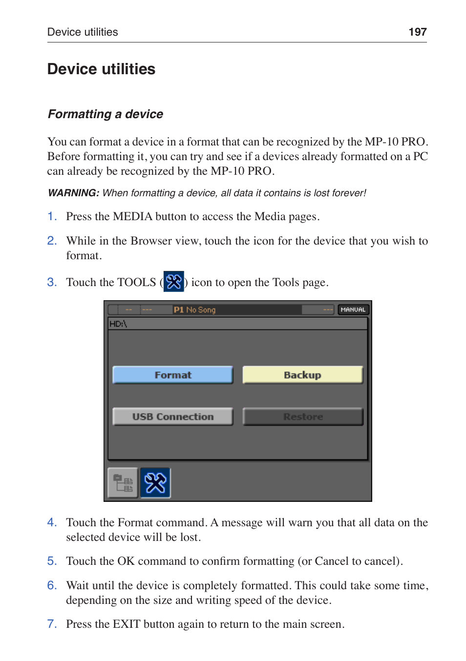 Device utilities | KORG MP-10 PRO User Manual | Page 201 / 252