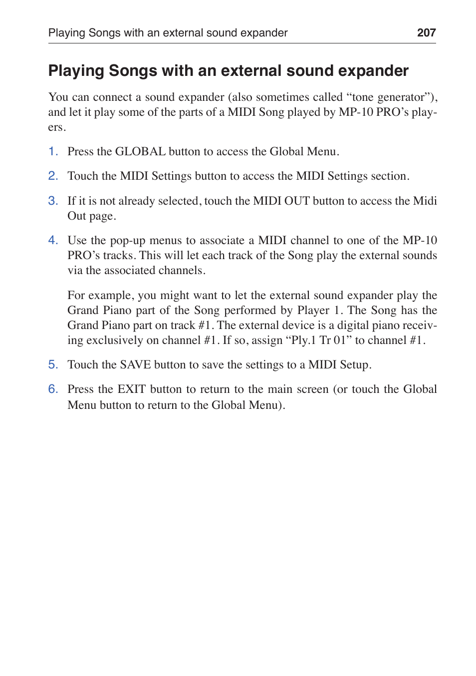 Playing songs with an external sound expander | KORG MP-10 PRO User Manual | Page 211 / 252