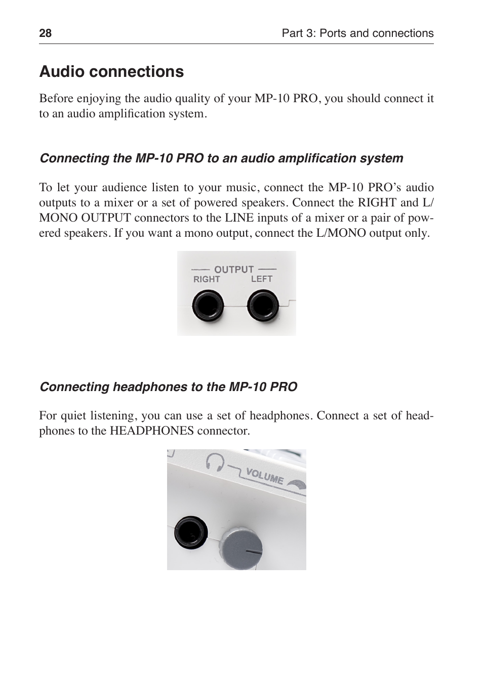 Audio connections | KORG MP-10 PRO User Manual | Page 32 / 252