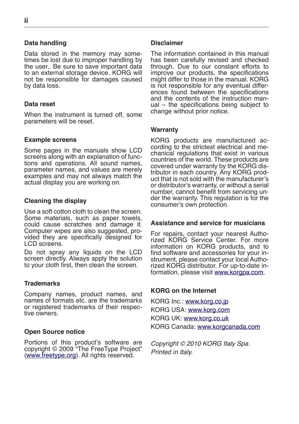 KORG MP-10 PRO User Manual | Page 4 / 252