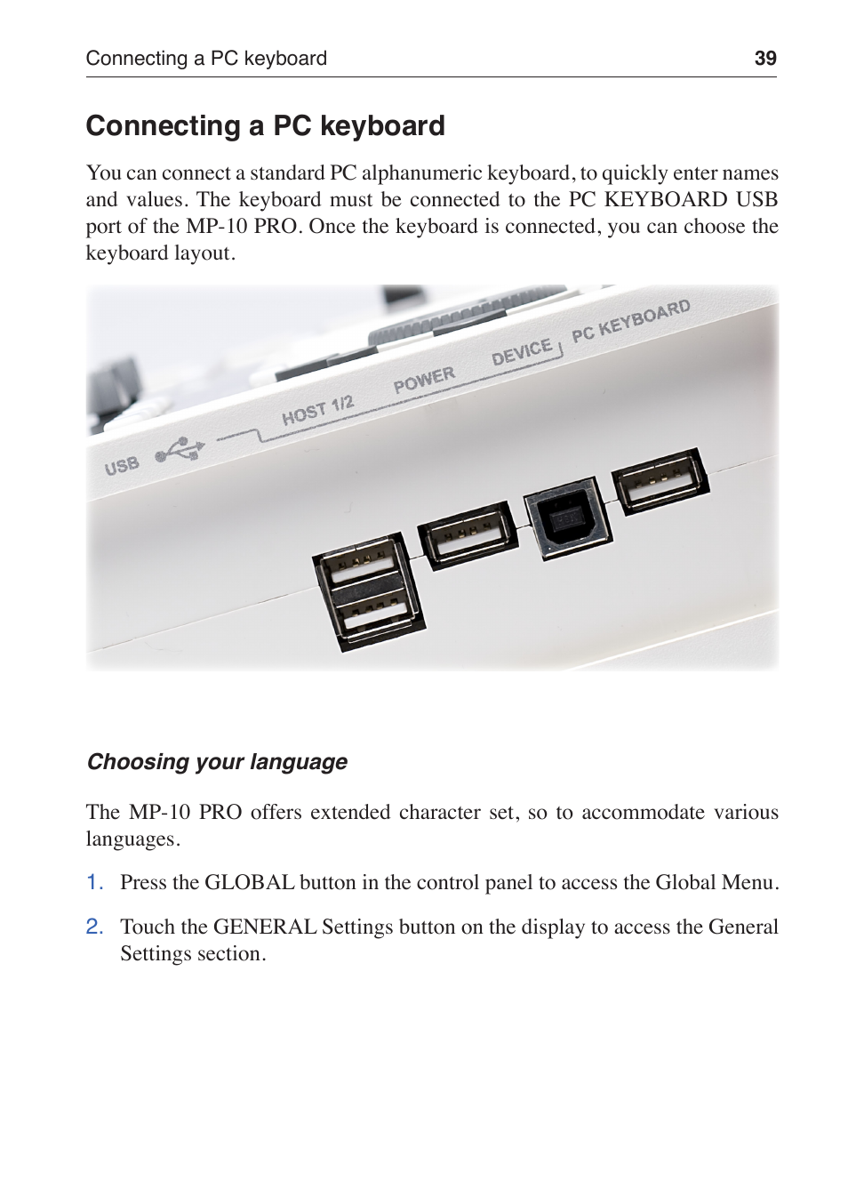Connecting a pc keyboard | KORG MP-10 PRO User Manual | Page 43 / 252