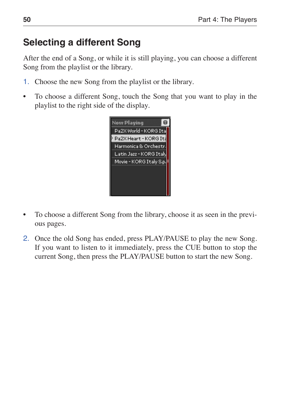 Selecting a different song | KORG MP-10 PRO User Manual | Page 54 / 252