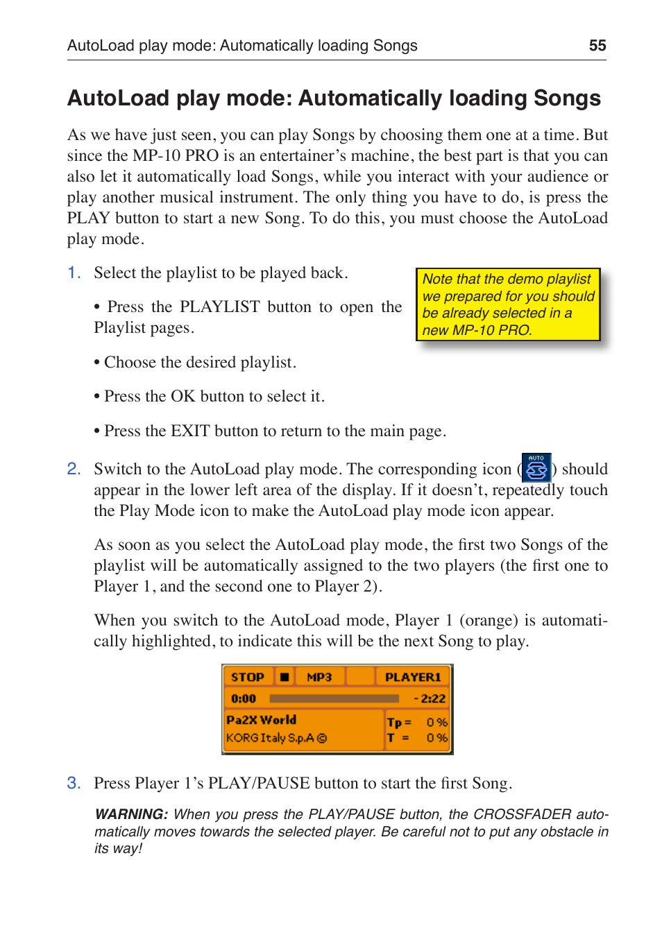 Autoload play mode: automatically loading songs | KORG MP-10 PRO User Manual | Page 59 / 252