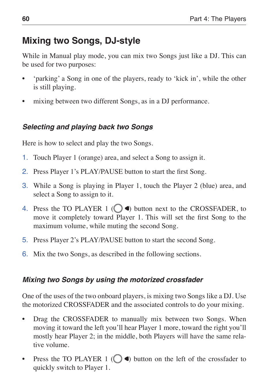 Mixing two songs, dj-style | KORG MP-10 PRO User Manual | Page 64 / 252