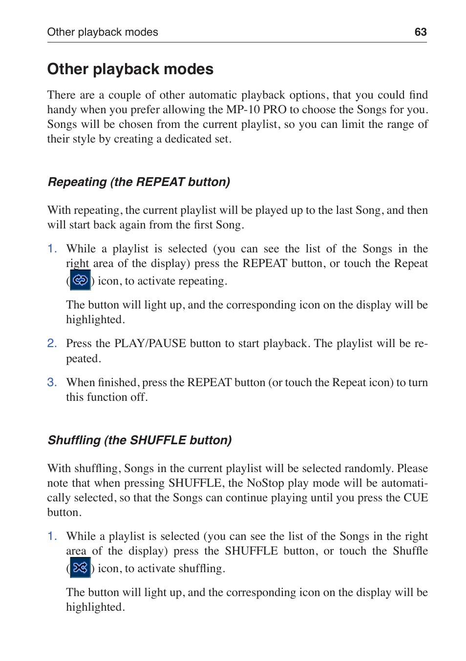 Other playback modes | KORG MP-10 PRO User Manual | Page 67 / 252