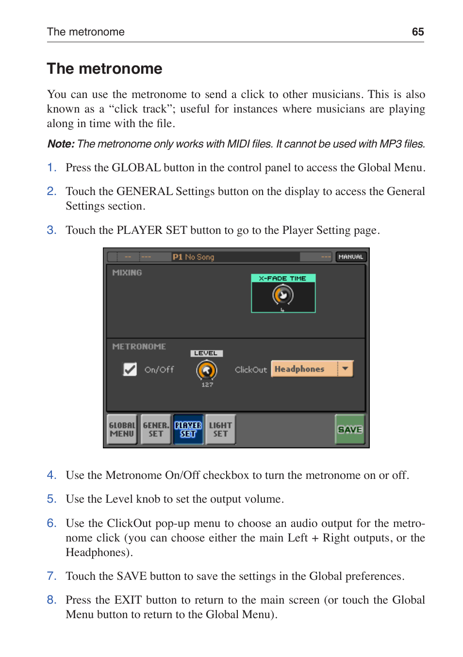 The metronome | KORG MP-10 PRO User Manual | Page 69 / 252