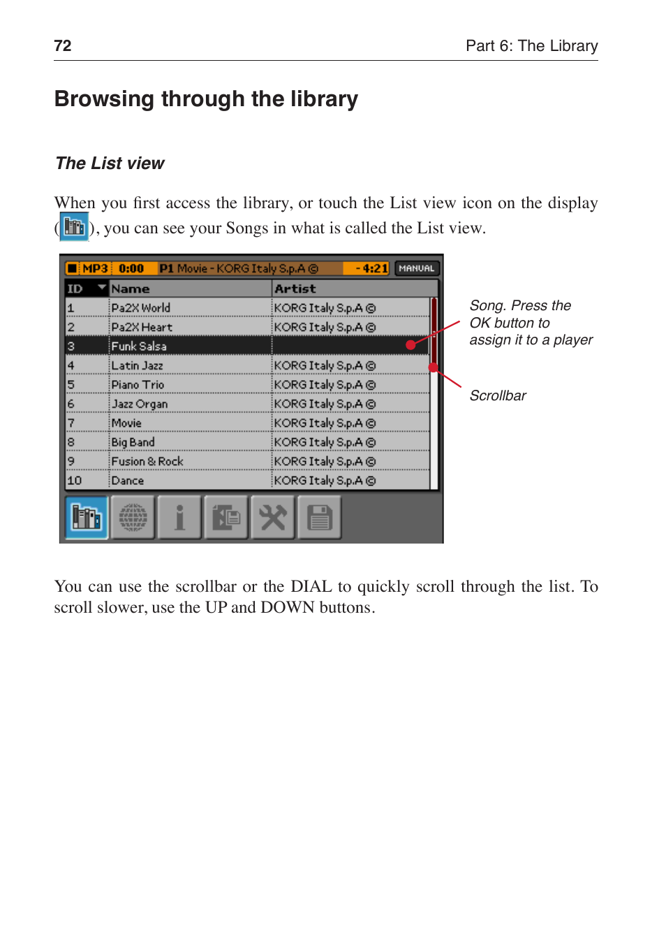 Browsing through the library | KORG MP-10 PRO User Manual | Page 76 / 252