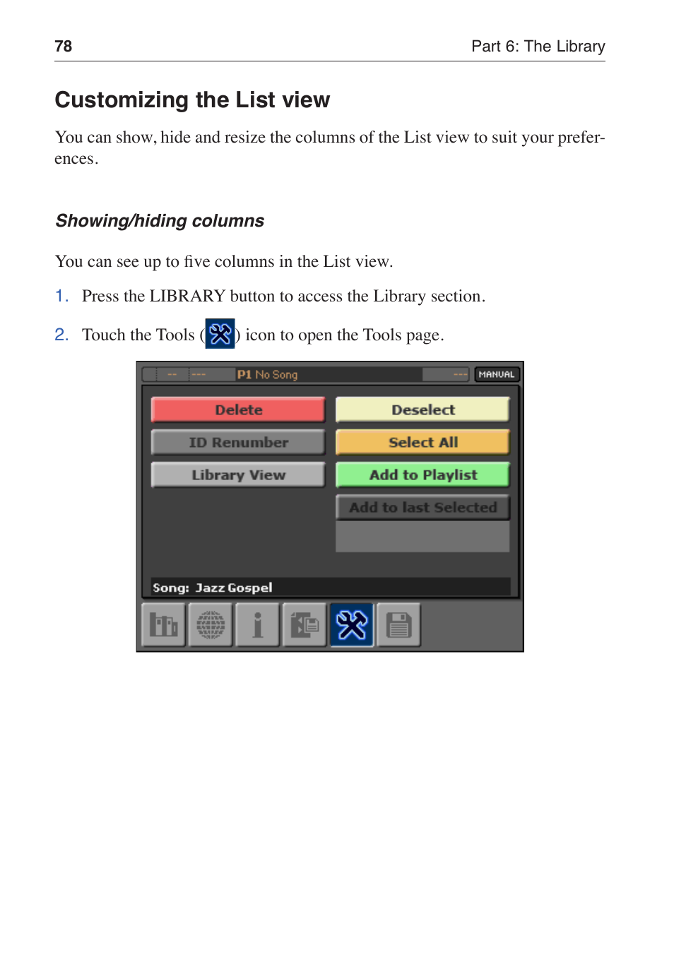 Customizing the list view | KORG MP-10 PRO User Manual | Page 82 / 252