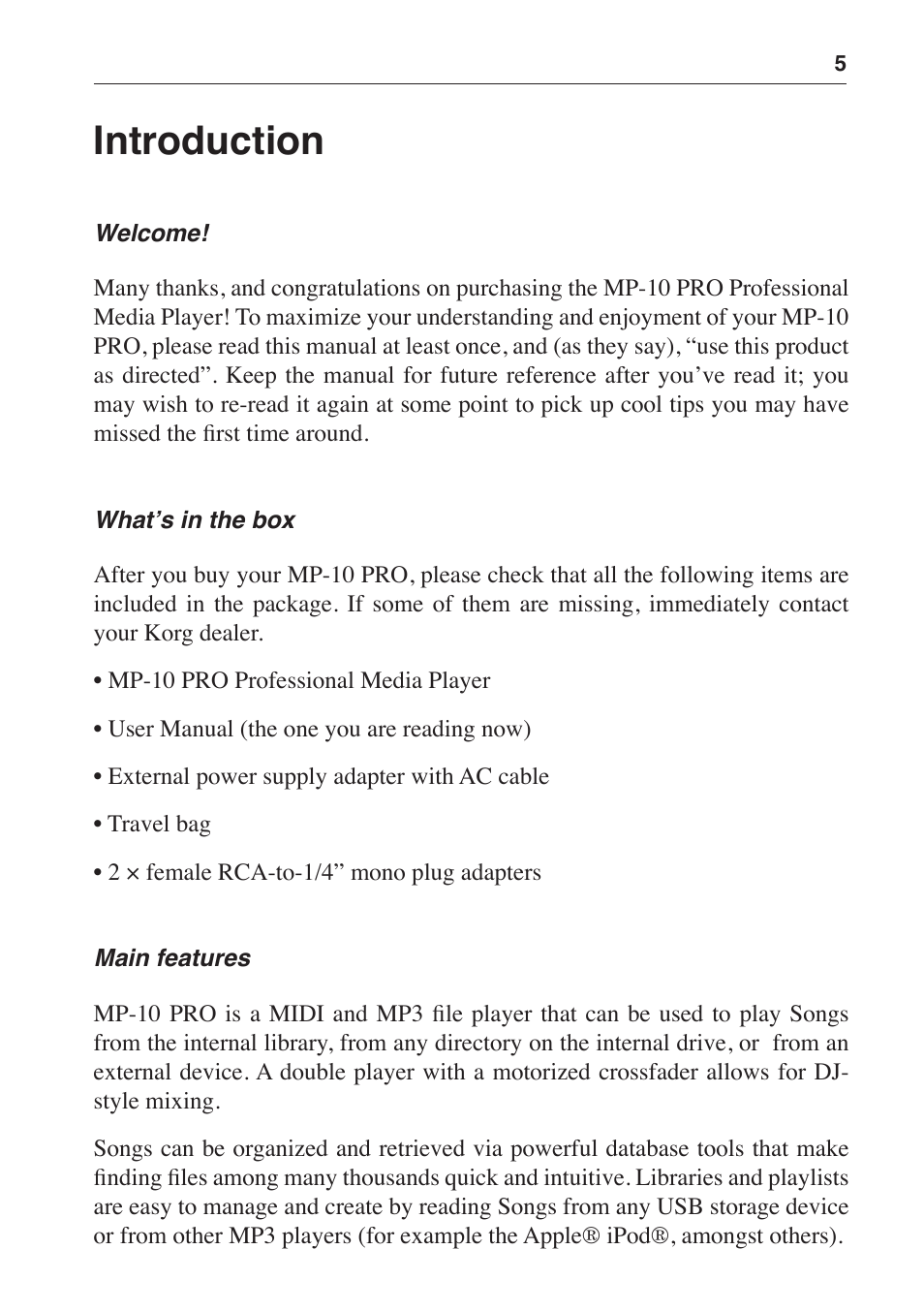 Introduction | KORG MP-10 PRO User Manual | Page 9 / 252